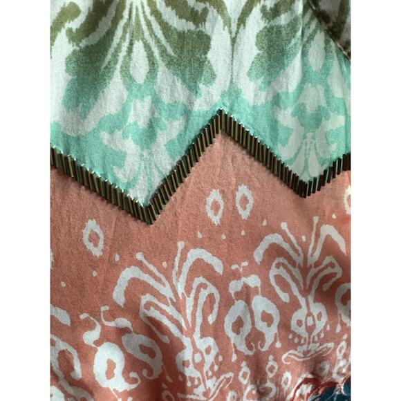 Chico’s Sheer Colorful Blouse Roll Tab Sleeves Beaded and Embroidered Size 2 (L) - Picture 5 of 6
